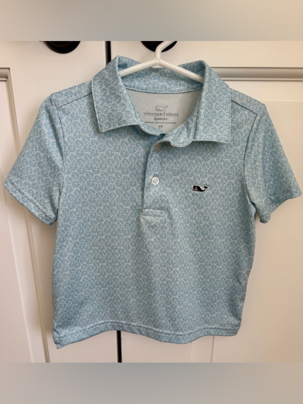 Vineyard Vines Blue/ Aqua Micro- Palm Print Boys 3/3T Sankaty Polo